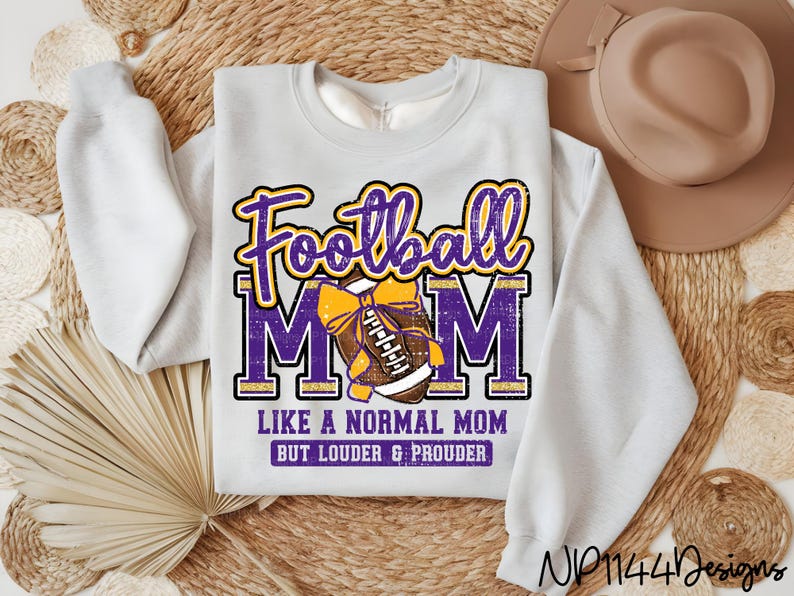 Football Mom PNG: Purple and Gold Team Spirit, Distressed, Sublimation Design (Digital Download) image 2