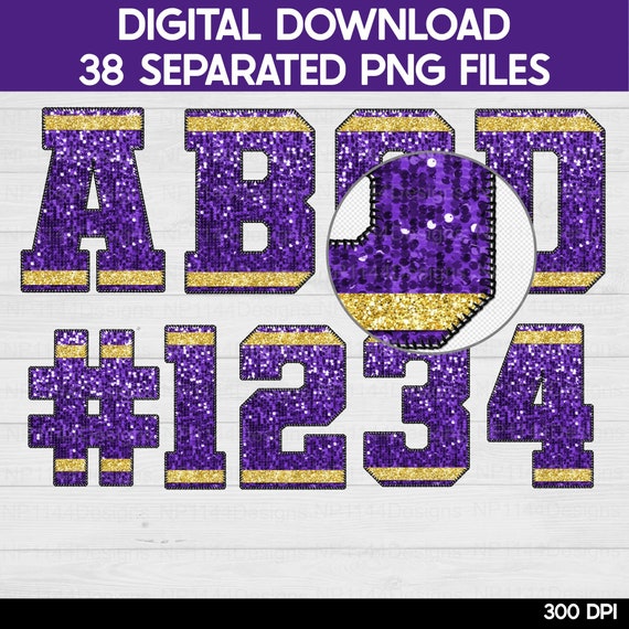 Sequin Varsity Letters PNG: Purple and Gold Alpha Bundle (Digital Download)