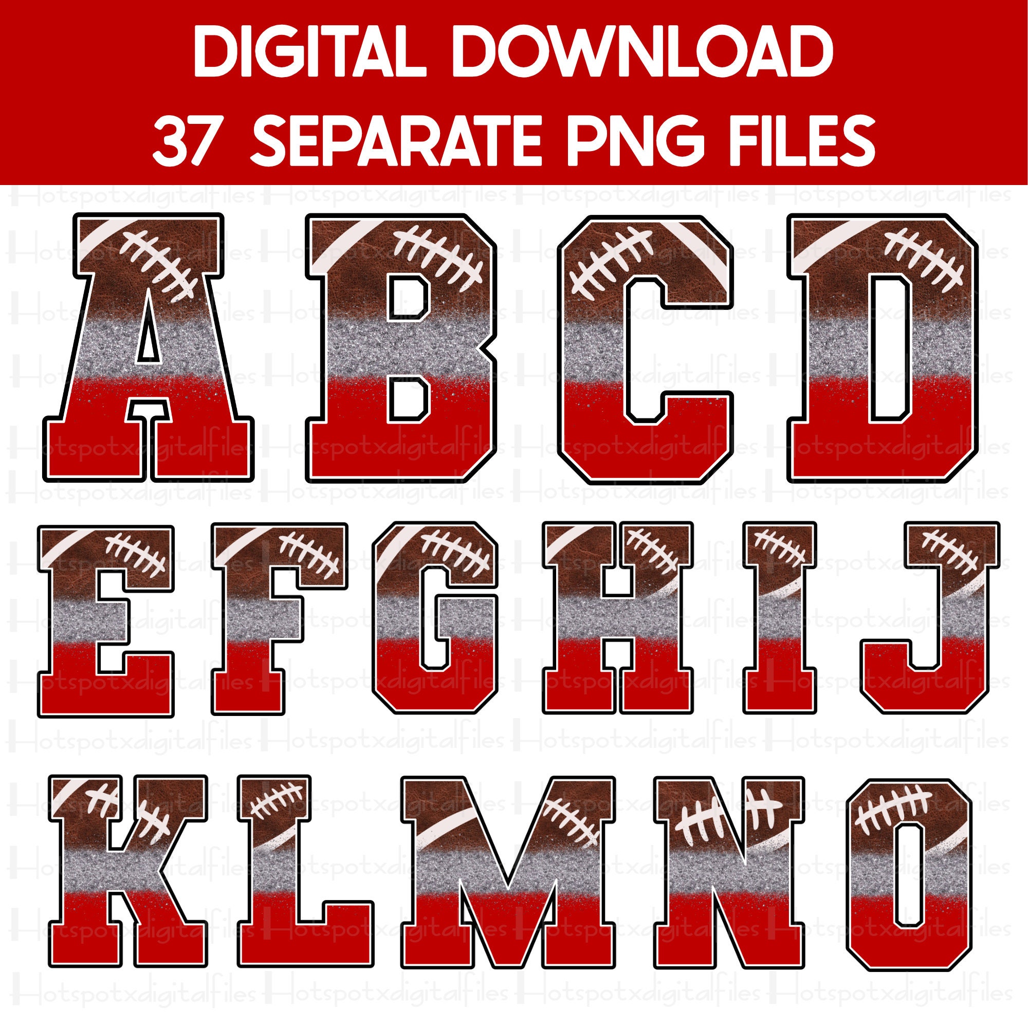 Football Alphabet PNG Bundle: Red Team Spirit, Varsity Letters and ...