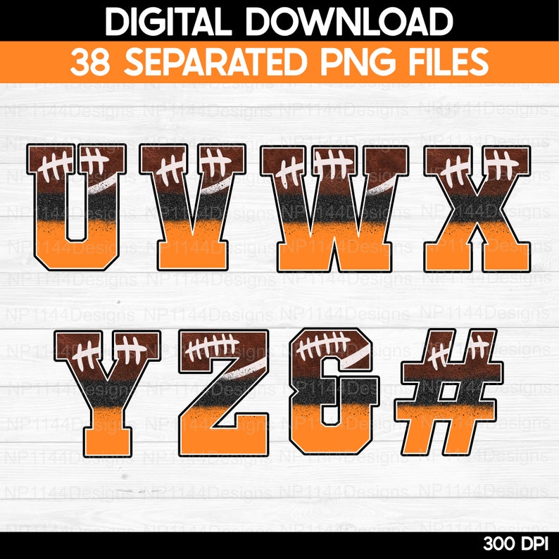 Football Alphabet Bundle PNG: Orange & Black Varsity Letters (digital ...