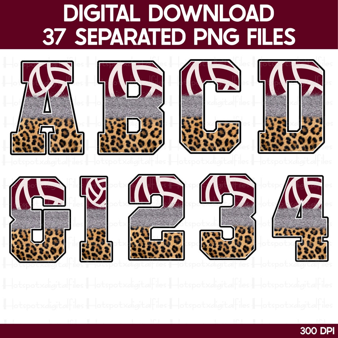 Volleyball Alphabet PNG Bundle: Maroon Team Spirit, Varsity Letters and ...