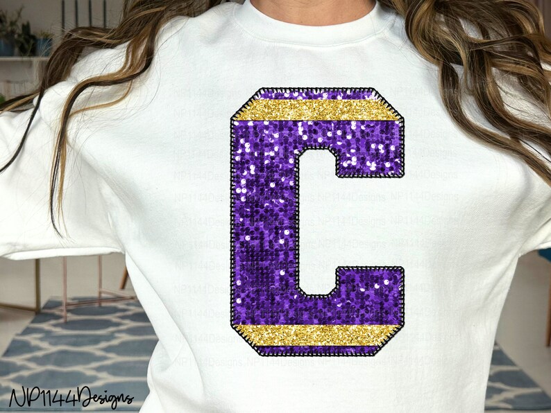 Paljett Varsity-bokstäver PNG: Lila och guld alfabetspaket (digital nedladdning) bild 3