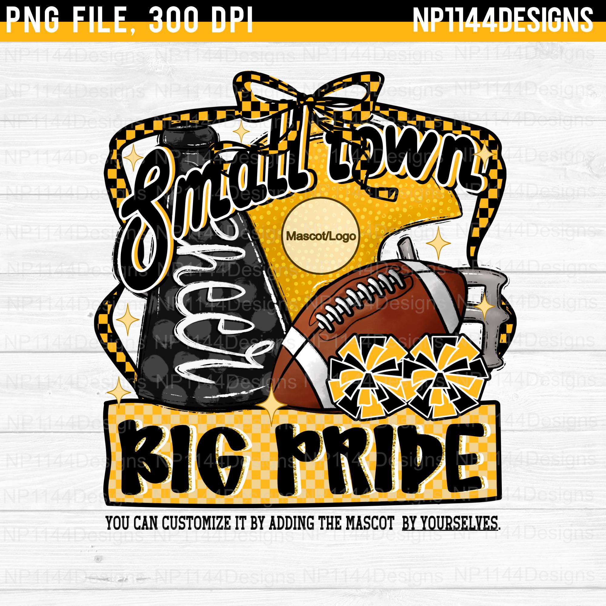 Small Town Big Pride PNG, Black and Gold Team Spirit, Trendy, Coquette Sports Bow, Football and Cheer, Ready to Print, Instant Download