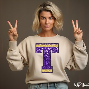 Paljett Varsity-bokstäver PNG: Lila och guld alfabetspaket (digital nedladdning) bild 5