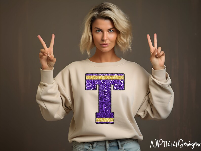 Paljett Varsity-bokstäver PNG: Lila och guld alfabetspaket (digital nedladdning) bild 5