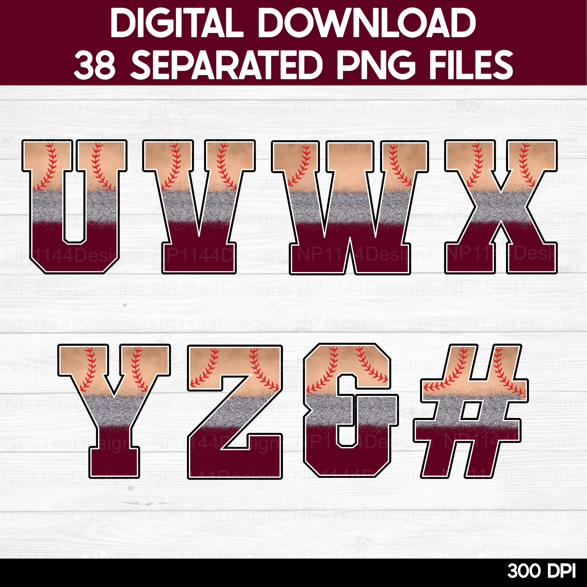 Baseball Alphabet PNG Bundle: Maroon Team Spirit, Varsity Letters and ...