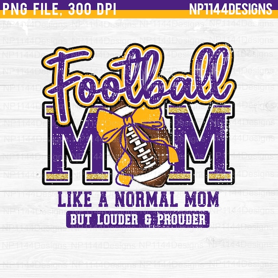 Football Mom PNG: Purple and Gold Team Spirit, Distressed, Sublimation Design (Digital Download)