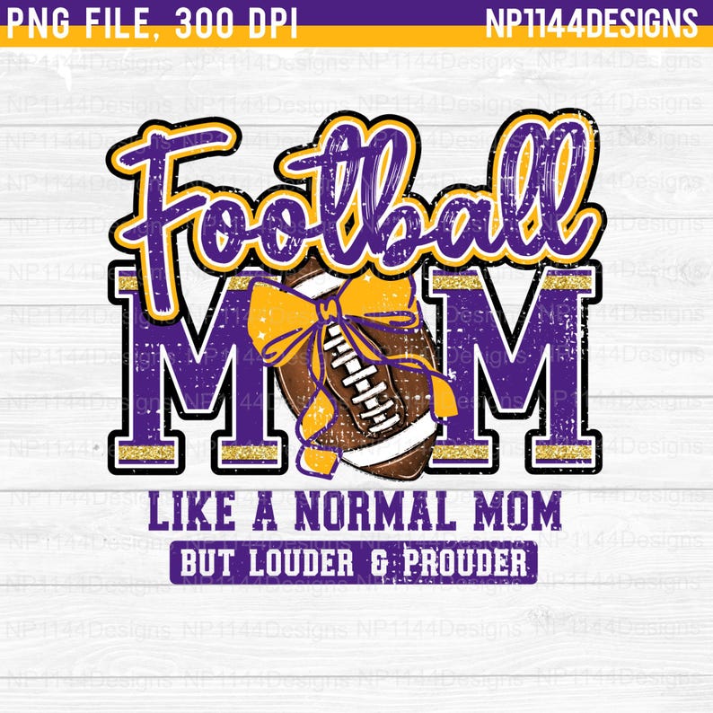 Football Mom PNG: Purple and Gold Team Spirit, Distressed, Sublimation Design (Digital Download) image 1