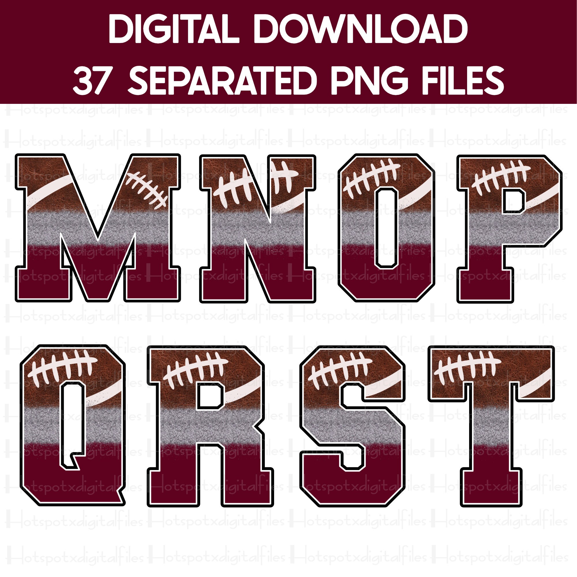 Football Alphabet Bundle PNG: Maroon Team Spirit, Varsity Letters and ...
