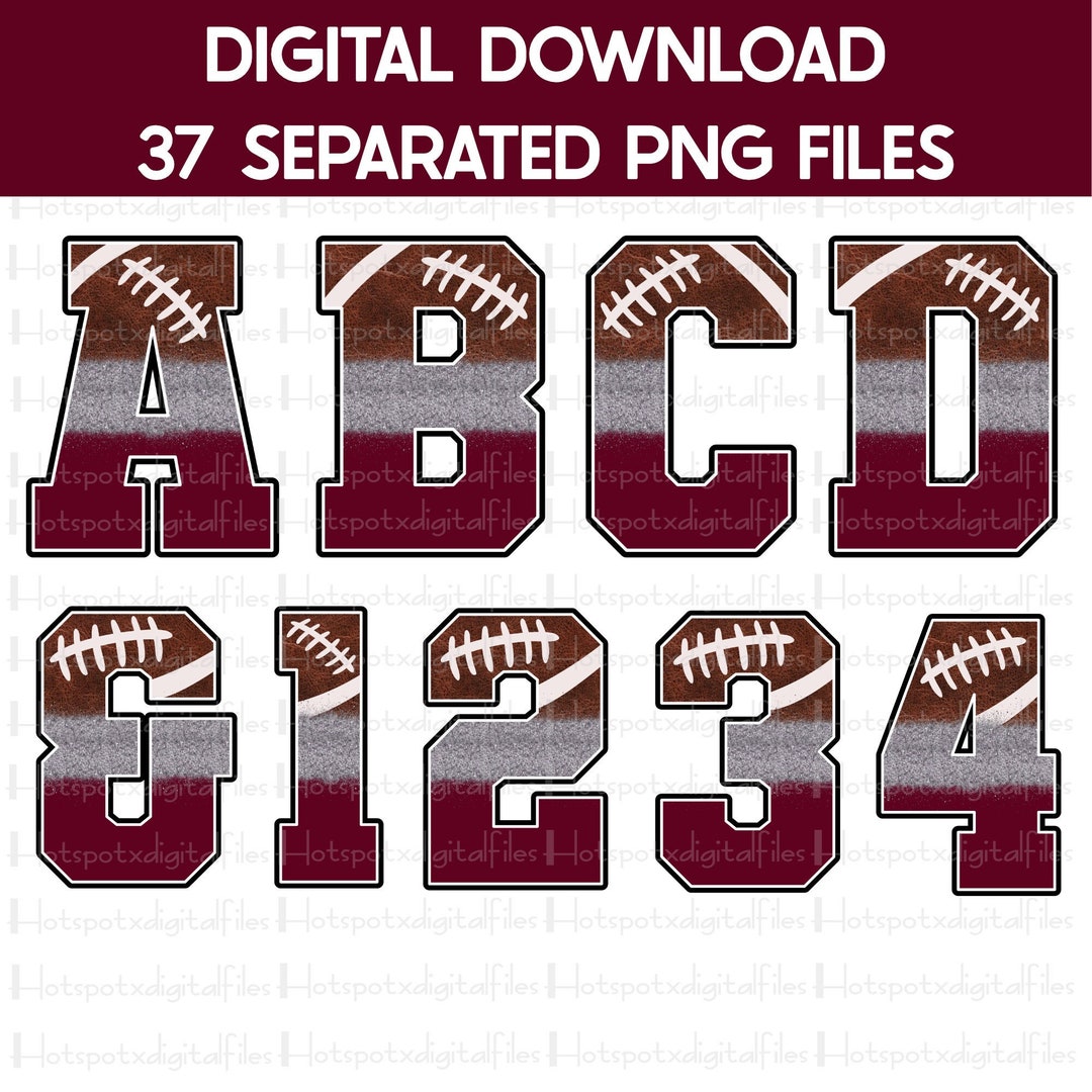 Football Alphabet Bundle PNG: Maroon Team Spirit, Varsity Letters and ...