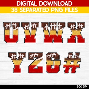 Football Red and Yellow Gold Glitter Alphabet Bundle PNG, Sublimation ...