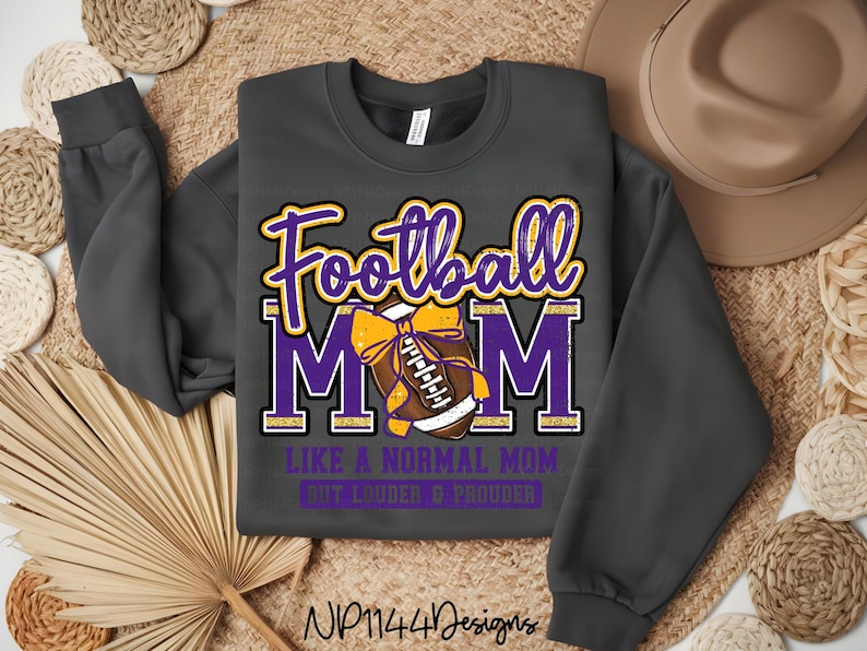 Football Mom PNG: Purple and Gold Team Spirit, Distressed, Sublimation Design (Digital Download) image 4