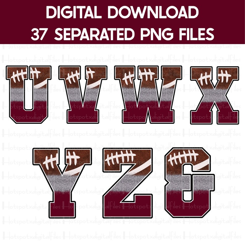 Football Alphabet Bundle PNG: Maroon Team Spirit, Varsity Letters and ...