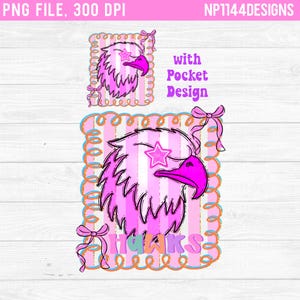 Hawks Preppy Mascot PNG, Pink Mascot png, with pocket design, Trendy, Coquette Bow, Preppy Star Eyes Mascot, Pink Out, Instant Download