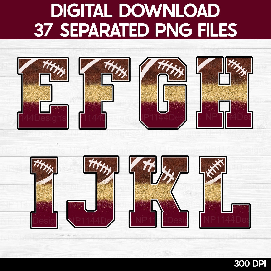 Football Alphabet PNG Bundle: Maroon & Gold Team Spirit, Varsity ...