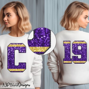 Paljett Varsity-bokstäver PNG: Lila och guld alfabetspaket (digital nedladdning) bild 4