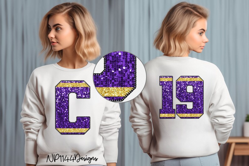 Paljett Varsity-bokstäver PNG: Lila och guld alfabetspaket (digital nedladdning) bild 4