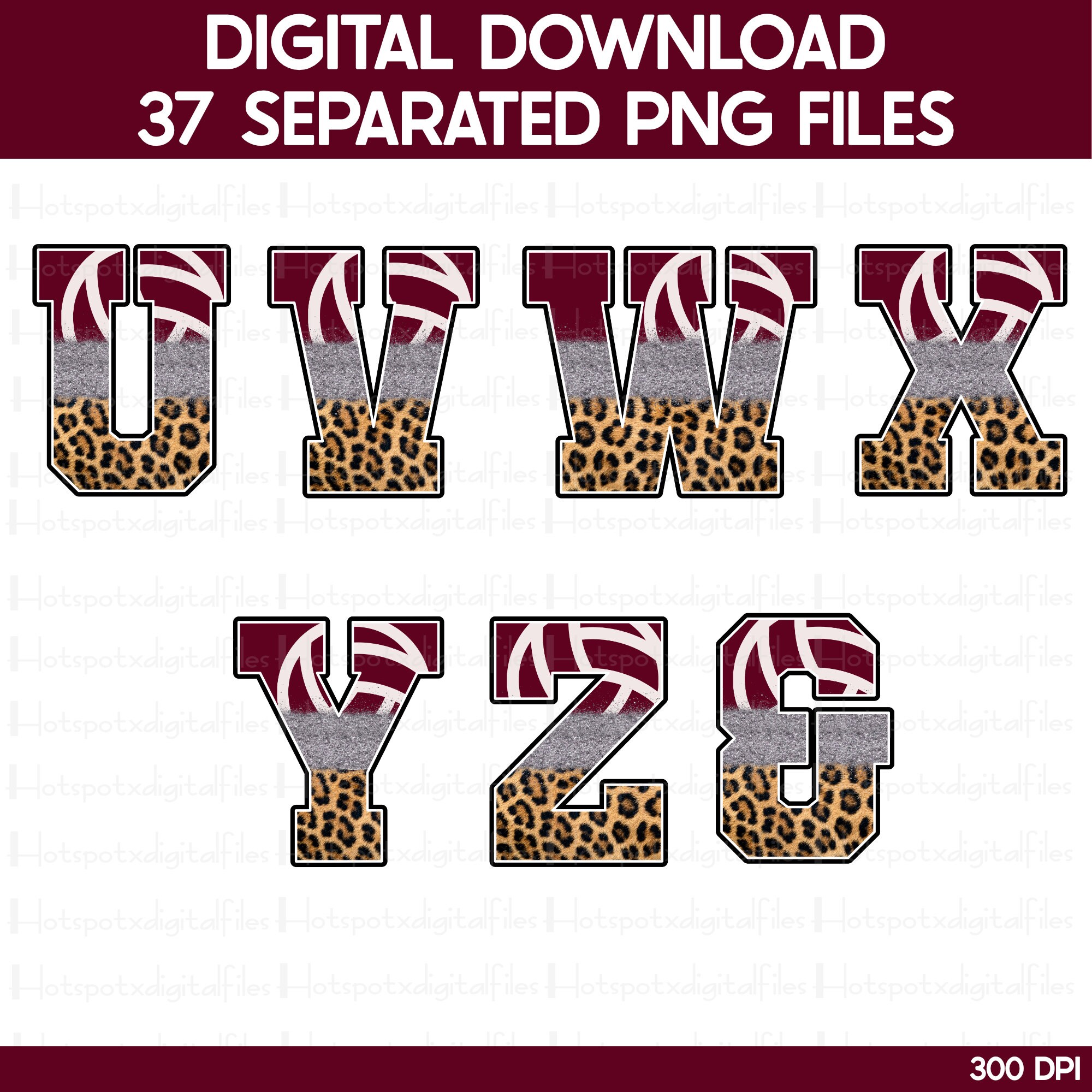 Volleyball Alphabet PNG Bundle: Maroon Team Spirit, Varsity Letters and ...