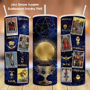Tarotkaart Fortune 20oz Skinny Tumbler Sublimation Design, Digitale Download Sjabloon, Straight & Tapered, full wrap Skinny download