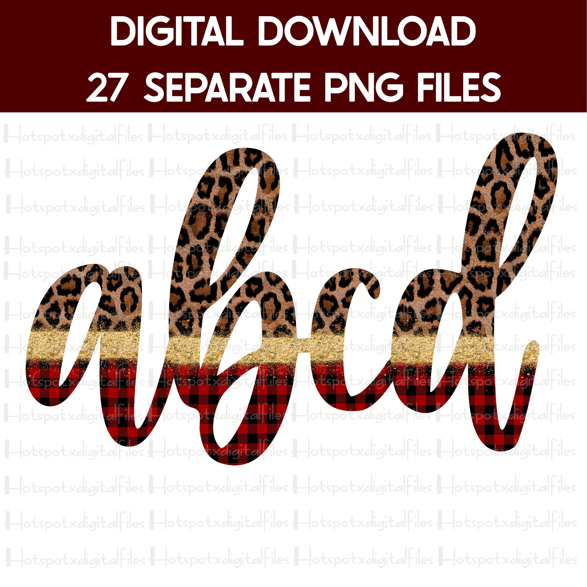 2 Tones Leopard Print Buffalo Plaid Alphabet Bundle PNG Etsy