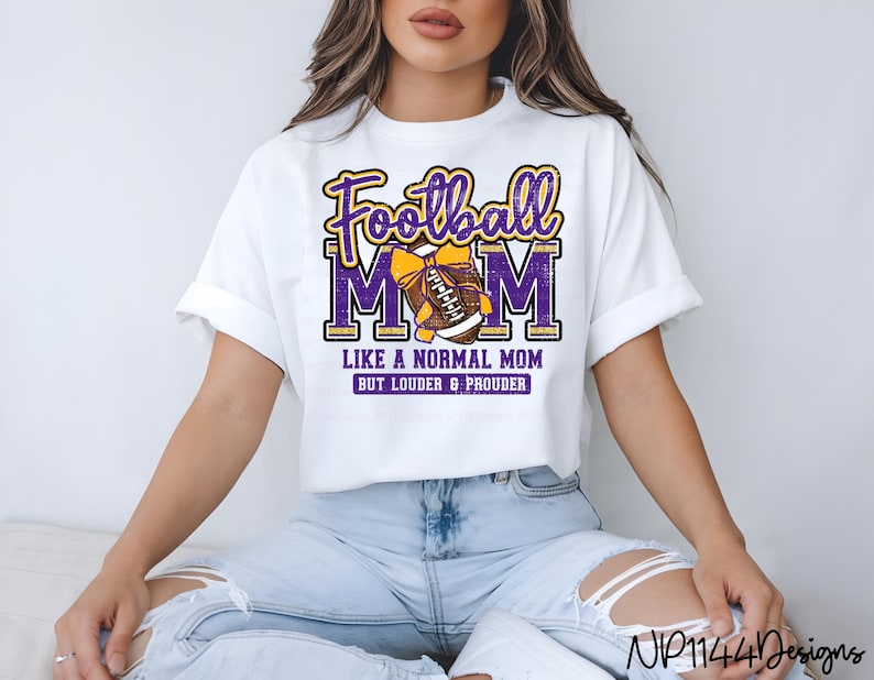 Football Mom PNG: Purple and Gold Team Spirit, Distressed, Sublimation Design (Digital Download) image 3