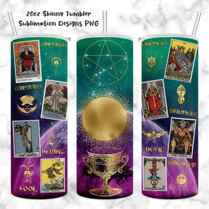 Tarot Card Fortune 20oz Skinny Tumbler Sublimation Design, Digital Download Template, Straight &Tapered, full wrap Skinny descargar
