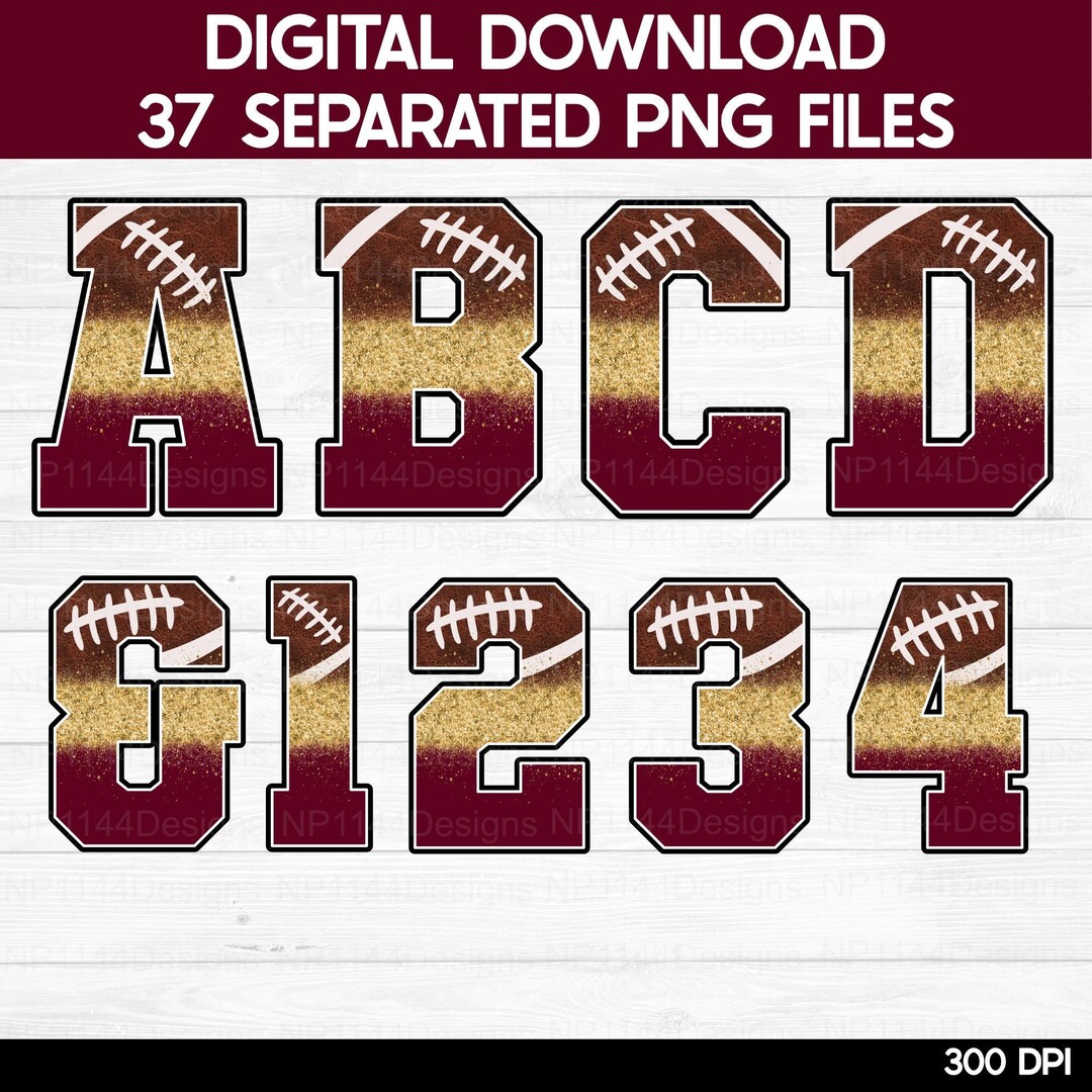 Football Alphabet PNG Bundle: Maroon & Gold Team Spirit, Varsity ...