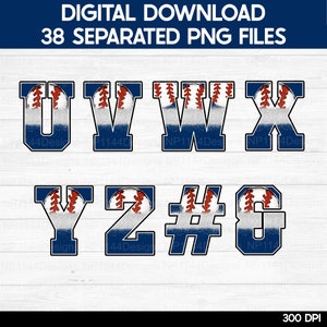 Baseball Navy Blue and Silver Alphabet Bundle PNG, Sublimation Letters ...