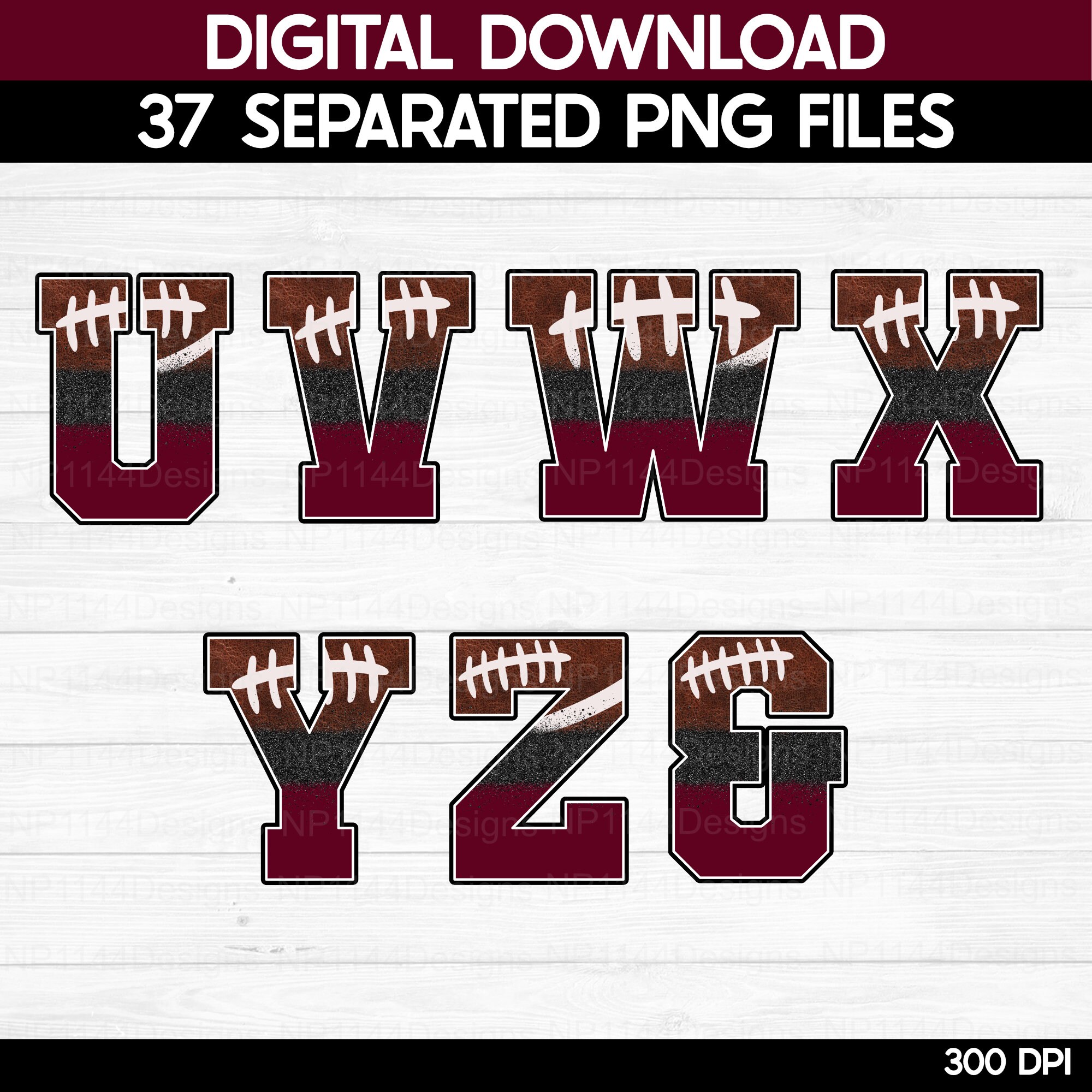 Football Alphabet PNG Bundle: Maroon and Black, Varsity Letters and ...