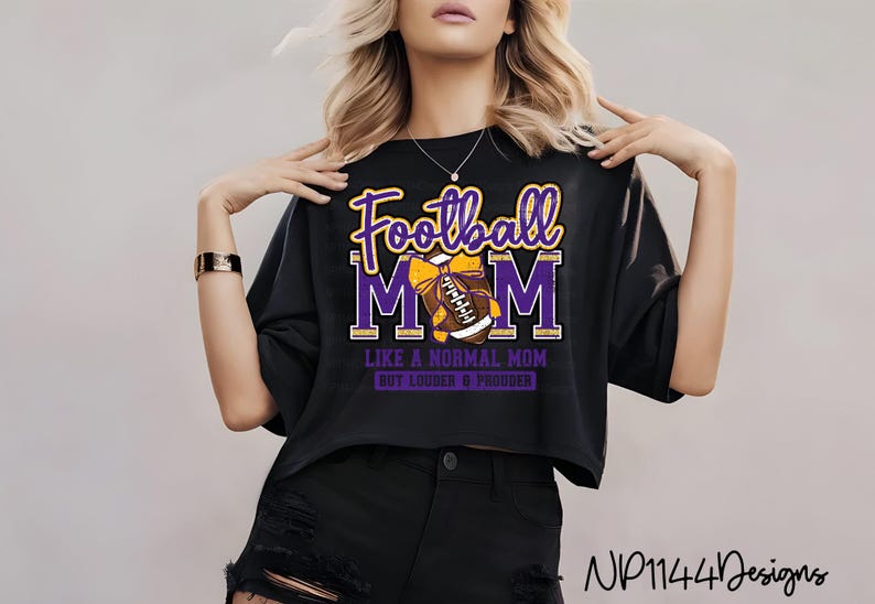 Football Mom PNG: Purple and Gold Team Spirit, Distressed, Sublimation Design (Digital Download) image 5