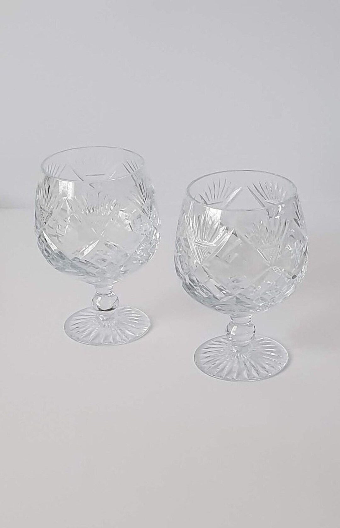 Pair of Crystal Brandy Glasses Two Cut Glass Brandy Glasses Etsy