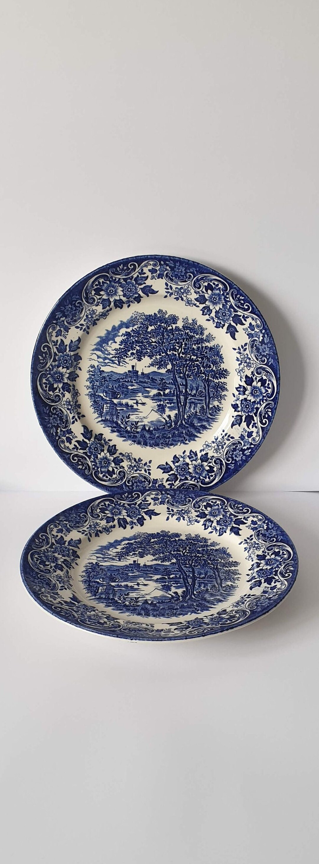 Two Ironstone Blue and White Dinner Plates, Ironstone Broadhurst