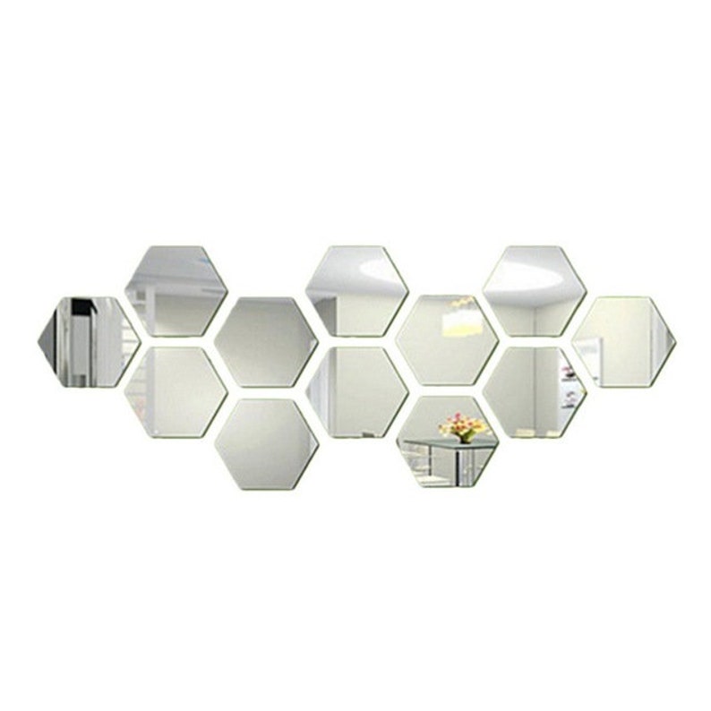 12 Pcs/set Hexagon Mirrors Wall Decor Stickers 3D Acrylic Etsy