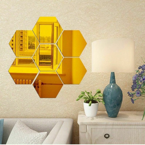 12 Pcs/set Hexagon Mirrors Wall Decor Stickers 3D Acrylic Etsy