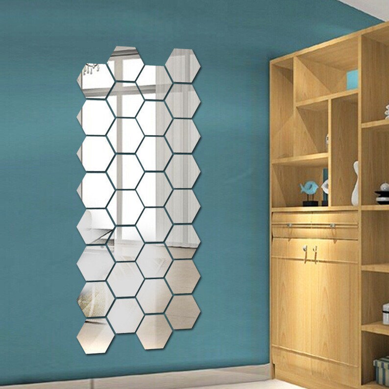 12 Pcs/set Hexagon Mirror Wall Stickers 3D Acrylic Mirrored Etsy New