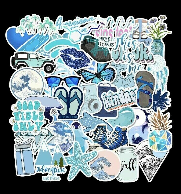 50 pcs Blue Theme Color Sticker Pack PVC Vinyl Decal Bomb | Etsy