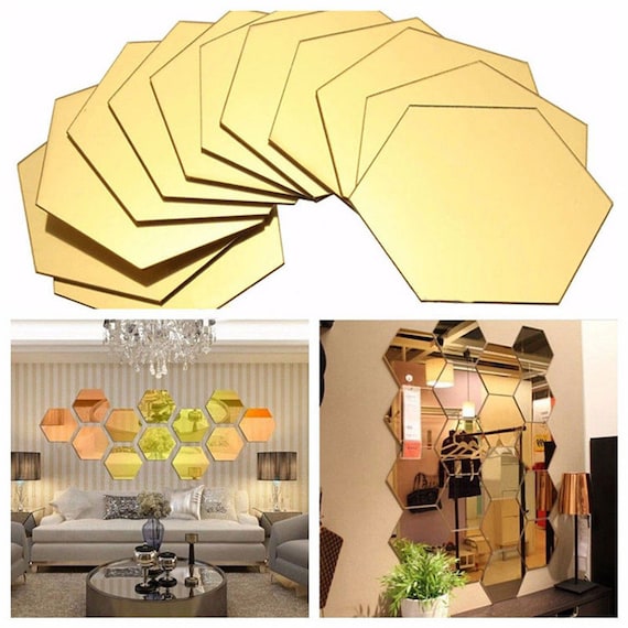 12pcs 3D Hexagon Acrylic Mirror Wall Stickers Home Room DIY Art Removable  Decor