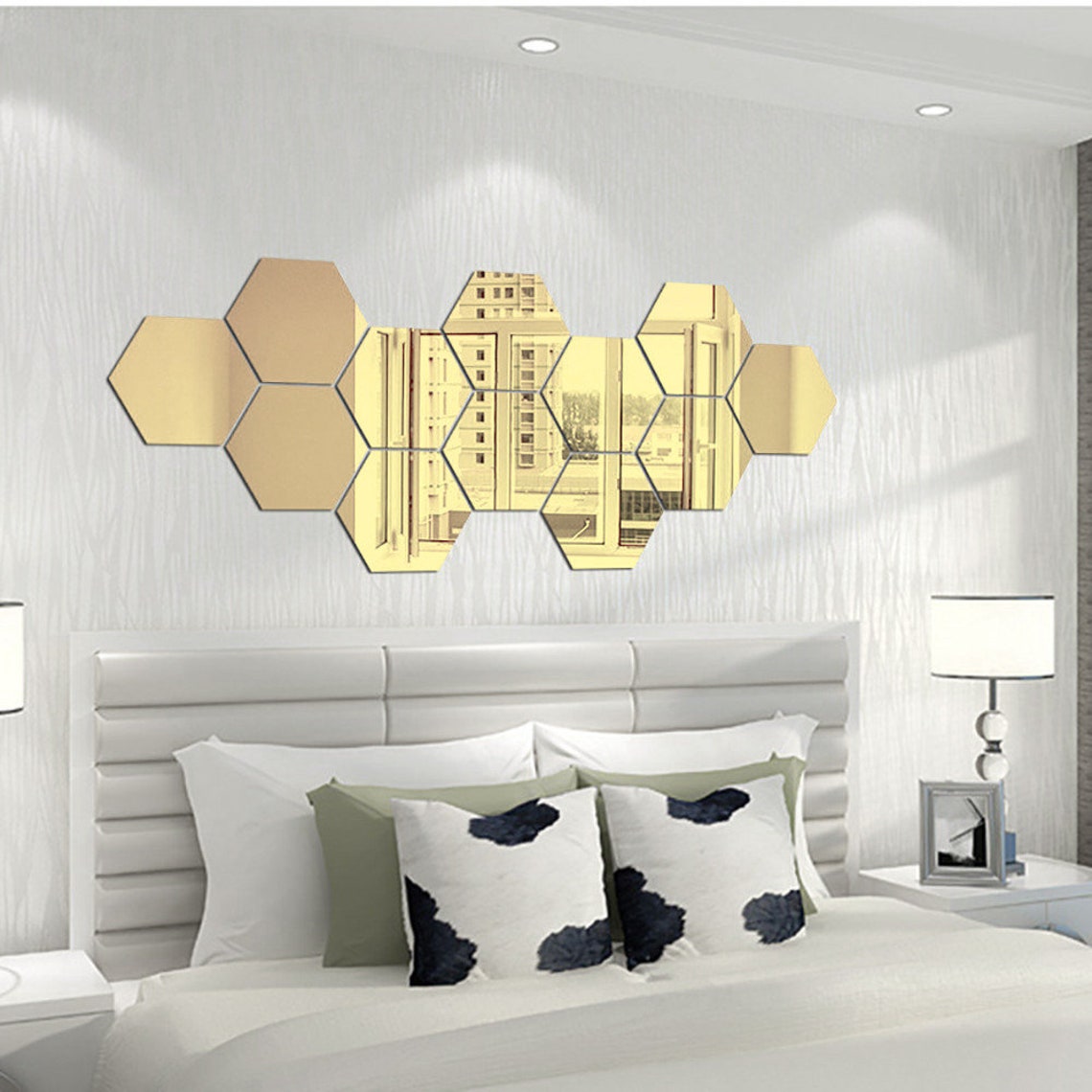 12 Pcs/Set Hexagon Mirror Wall Stickers 3D Acrylic Mirrored Etsy