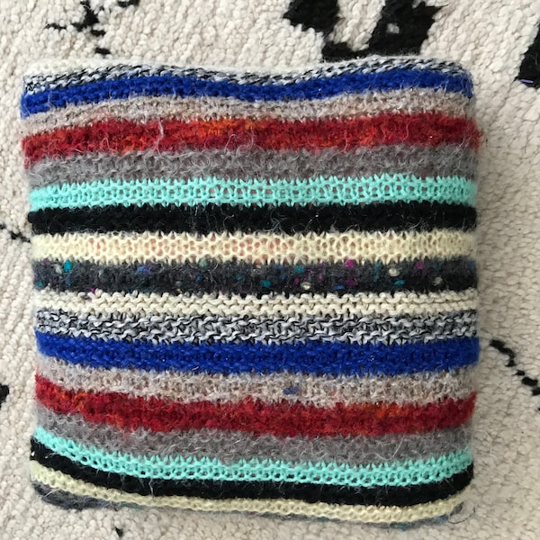 Striped mohair-style wool cushion