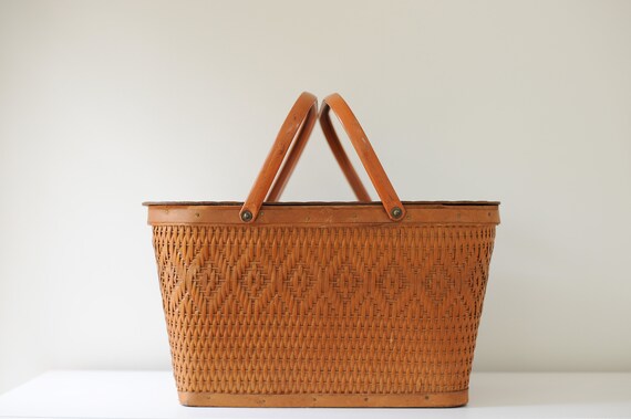 Metal & Wicker Retro Picnic Basket