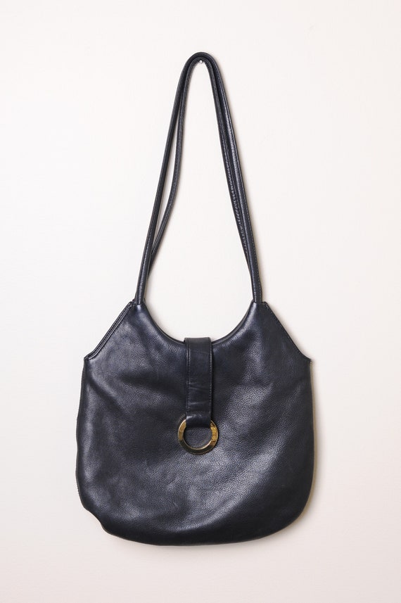 Black Leather Vintage Purse with Gold Detail