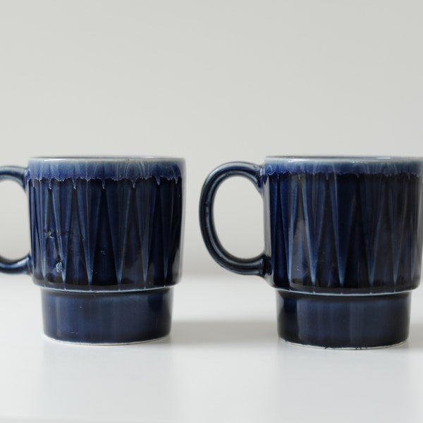 Vintage Indigo Stoneware Mug Set