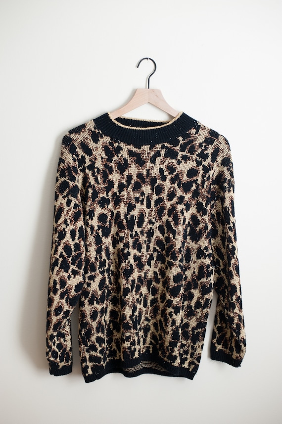 Vintage Leopard Print Shimmery Sweater