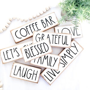 Tiered Tray Decor | Wooden Block Signs | Home Decor | Coffee Bar Signs | Shelf Sitter