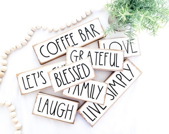 Tiered Tray Decor | Wooden Block Signs | Home Decor | Coffee Bar Signs | Shelf Sitter
