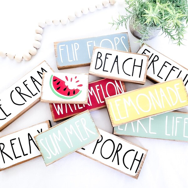 Summer Tiered Tray Decor | Summer Signs | Wooden Block Signs | Summer Shelf Decor | Summer Cottage Decor