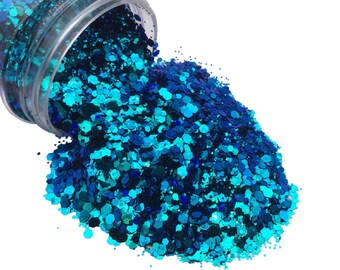 SIREN BLUE Color Shift Chunky Glitter Mix, Loose Glitter, Polyester Glitter, Solvent Resistant, Premium Quality Glitter 1oz - 2086