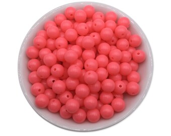 50 Neon Pink Bubblegum Beads 10mm, Acrylic Beads, Chunky Beads for Jewelry