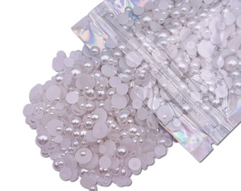 White Mixed Sizes Flatback Pearl 1000 Pieces, Sizes Range 3MM-10MM, Faux Pearls Mix, Mixed Sizes