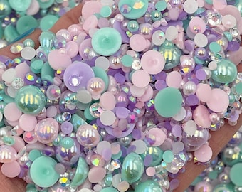 Mermaid Caviar Pearl Mix, Flatback Pearls and Rhinestone Mix, Sizes Range 3MM-8MM, Flatback Jelly Resin, Faux Pearls Mix, Mixed Sizes